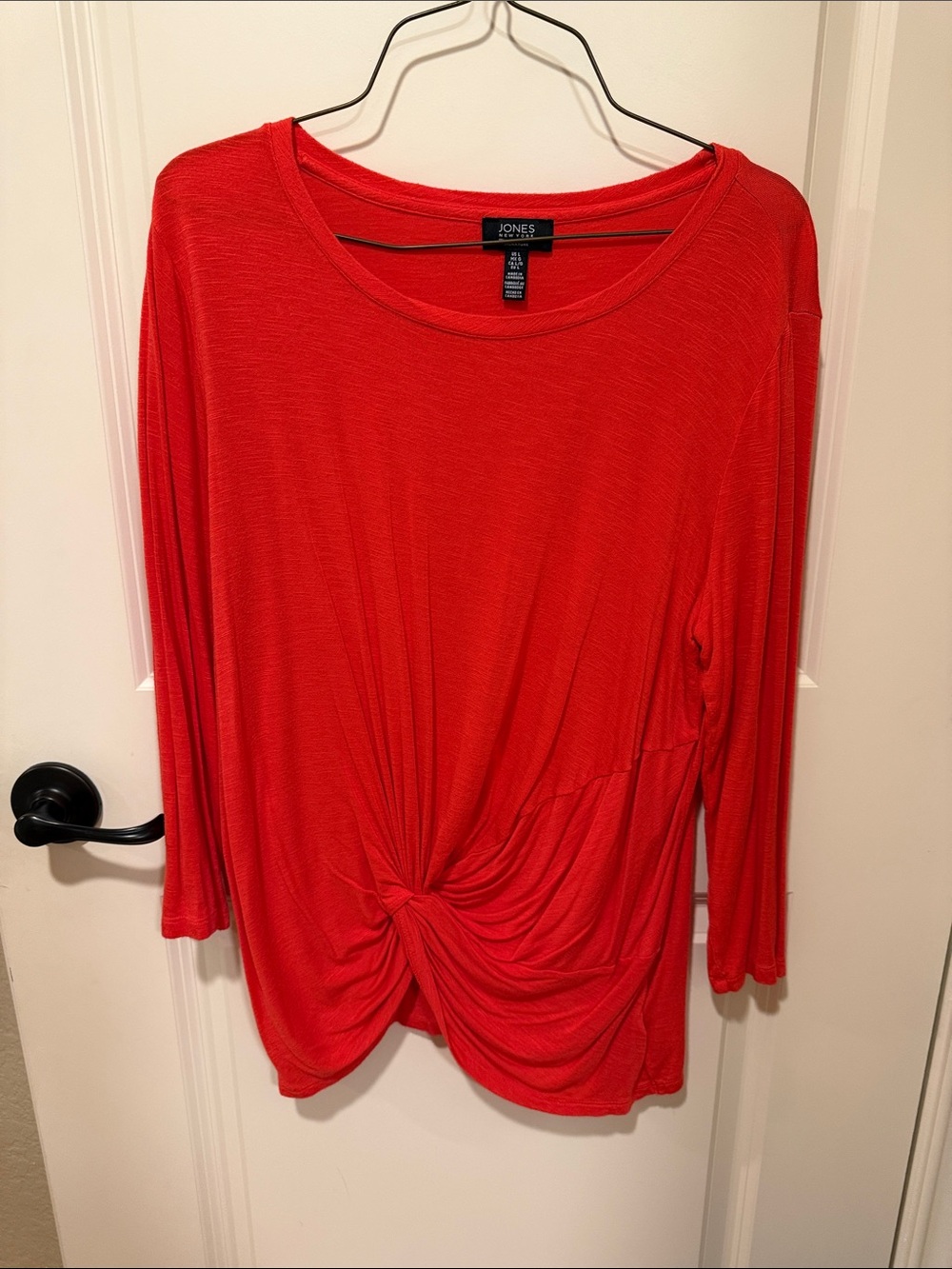 Jones New York Bright Red Twist-Front Long Sleeve Tee